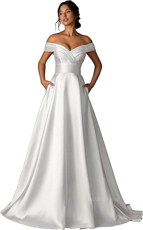 فستان زفاف للنساء مع جيوب